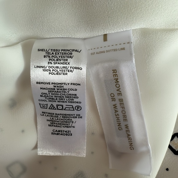 NWOT LOFT Puff Sleeve Babydoll Swing Dress Size 14 White Black Geo Print Lined - Picture 7 of 12